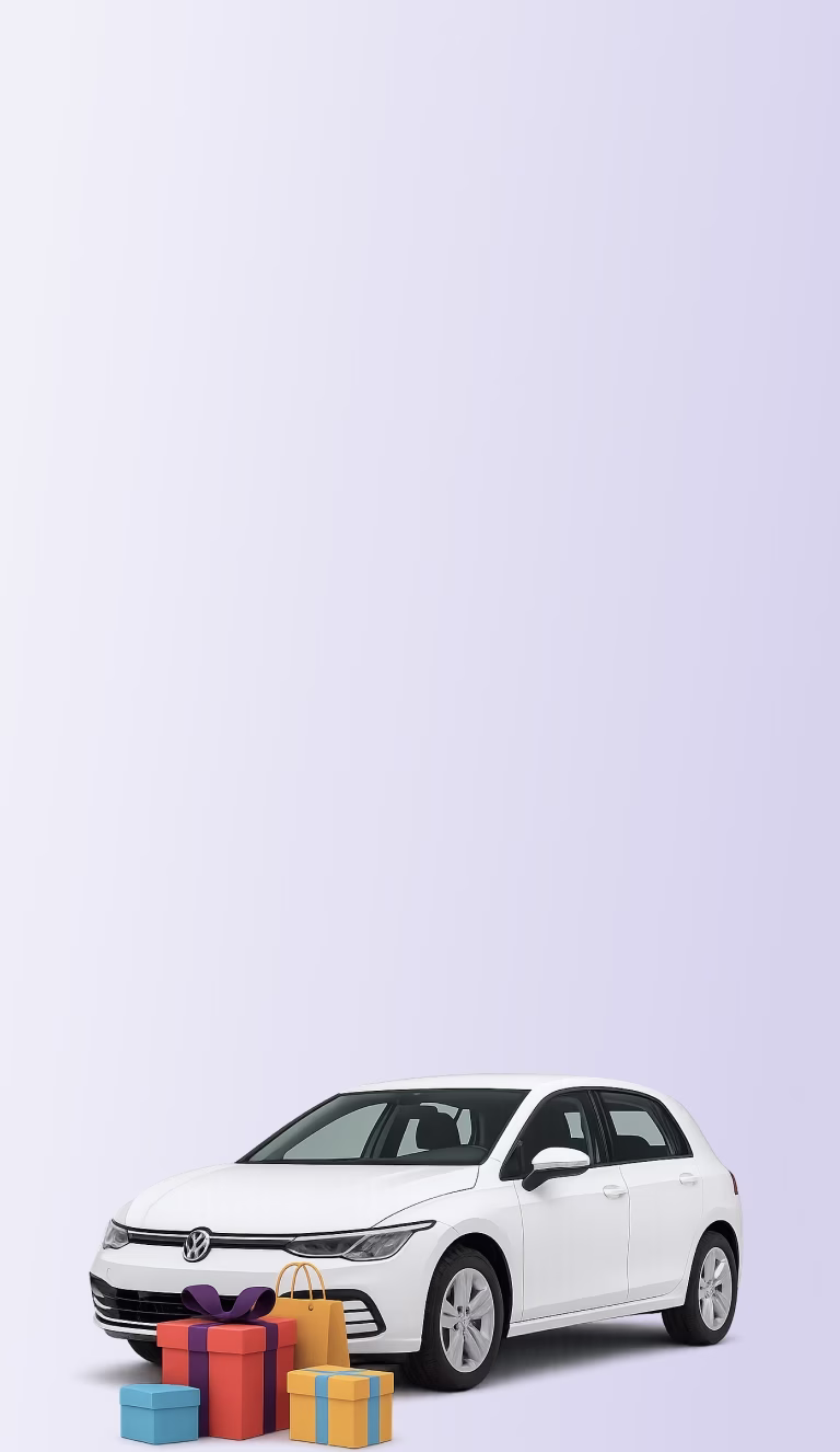Automobilis ir dovanų dėžutės – automobilio paskolos ir finansinės laisvės be užstato simbolis.
